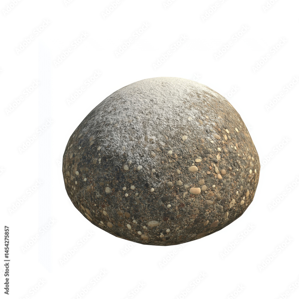 Snow-Dusted Boulder, Large Round Stone with Embedded Pebbles Snow-Dusted Boulder, Large Round Stone with Embedded Pebbles