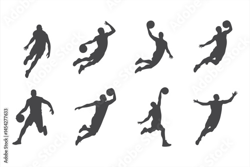 Silhouette of Basketball Player in Mid-Jump Action