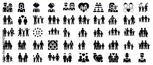 Diverse black and white family icons representing parenthood relationships and unity