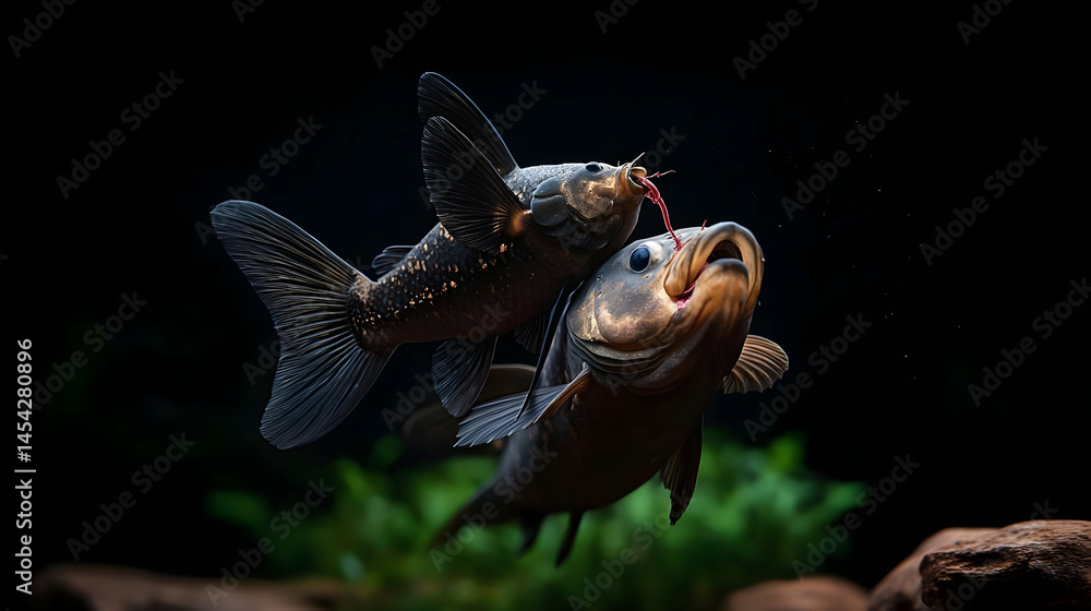 Fototapeta premium Two Fish Feeding Underwater In Aquarium
