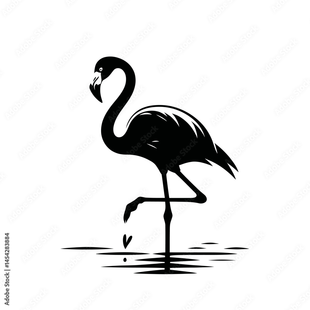 Fototapeta premium Zoo Flamingo Silhouette on White Background Art