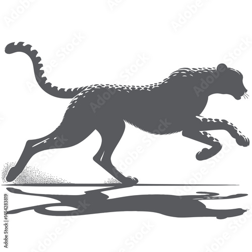 Fast Cheetah Silhouette on White Zoo Background