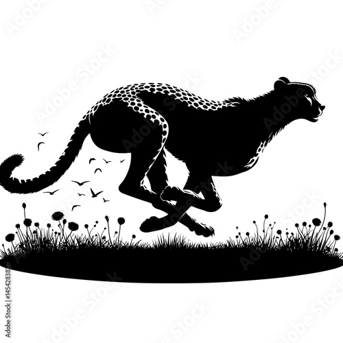 Cheetah Running Silhouette in Safari Zoo Vector