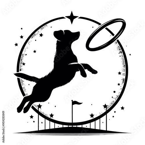 Circus Dog Jumping Hoop Silhouette Vector Art
