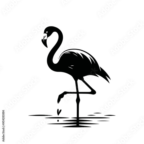 Zoo Flamingo Silhouette on White Background Art