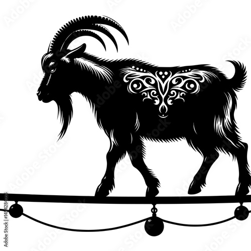 Goat Walking Beam Circus Silhouette Vector Art