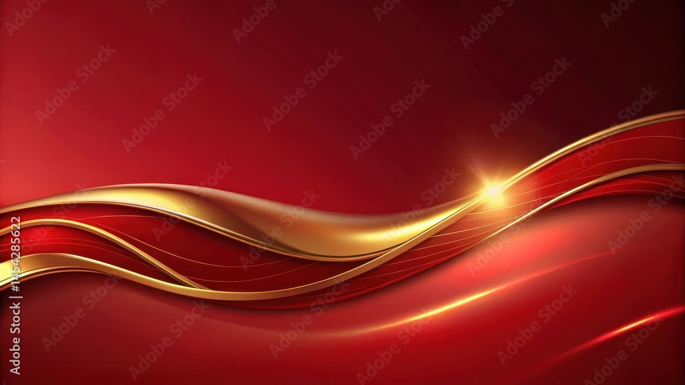 Fototapeta premium Elegant red luxury background with a golden wave and subtle light effects, opulence