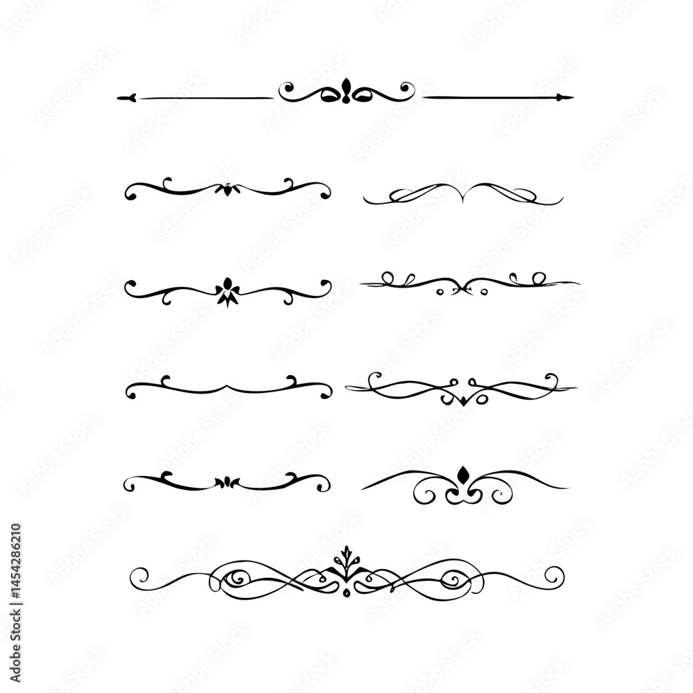 Text dividers doodle set. Wedding decorative elements. Divider ornament, borders, vintage line separators. Hand drawn vector illustration isolated on white background. Gold text dividers doodle set. Text dividers doodle set. Wedding decorative elements. Divider ornament, borders, vintage line separators. Hand drawn vector illustration isolated on white background. Gold text dividers doodle set.
