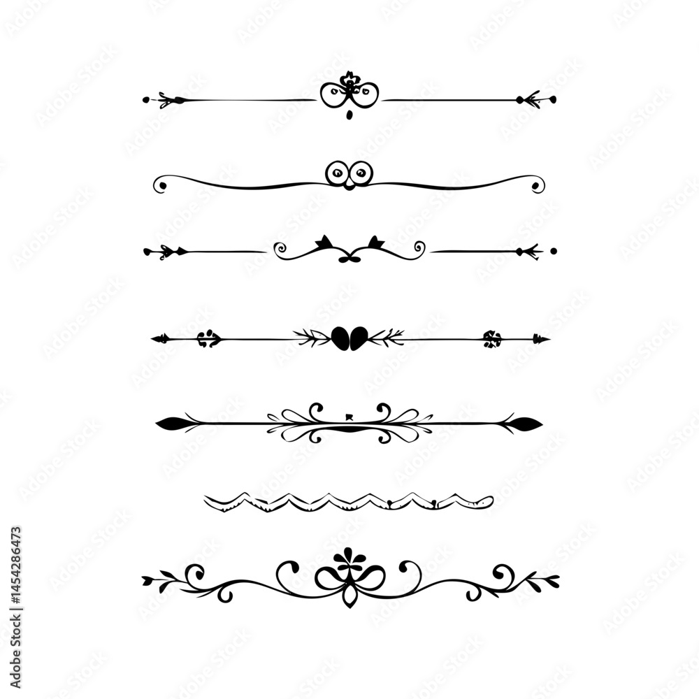 Text dividers doodle set. Wedding decorative elements. Divider ornament, borders, vintage line separators. Hand drawn vector illustration isolated on white background. Gold text dividers doodle set. Text dividers doodle set. Wedding decorative elements. Divider ornament, borders, vintage line separators. Hand drawn vector illustration isolated on white background. Gold text dividers doodle set.