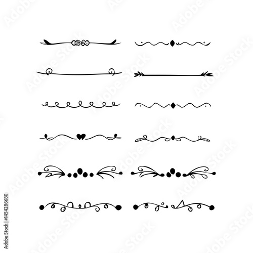  Text dividers doodle set. Wedding decorative elements. Divider ornament, borders, vintage line separators. Hand drawn vector illustration isolated on white background. Gold text dividers doodle set. 
