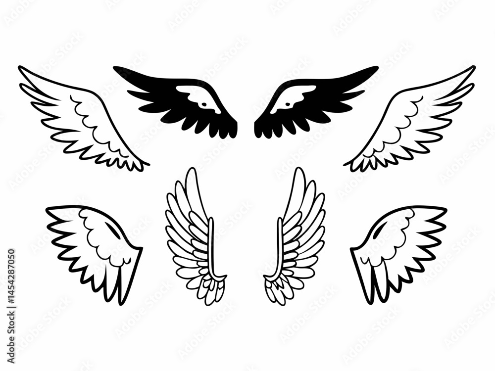 Obraz premium Angel Wing Sketches: Elegant Feather Designs