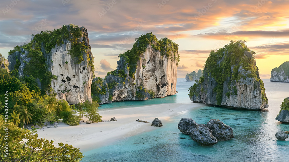 Naklejka premium Limestone Islands with Turquoise Lagoon