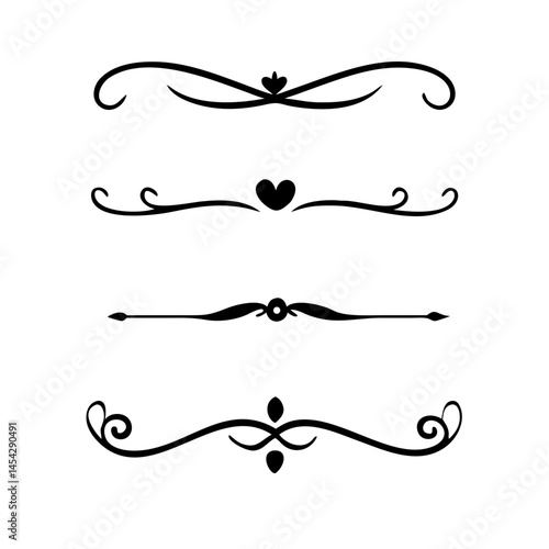 Dividers doodle set. Wedding decorative elements. Divider ornament, borders, vintage line separators. Hand drawn vector illustration isolated on white background.

