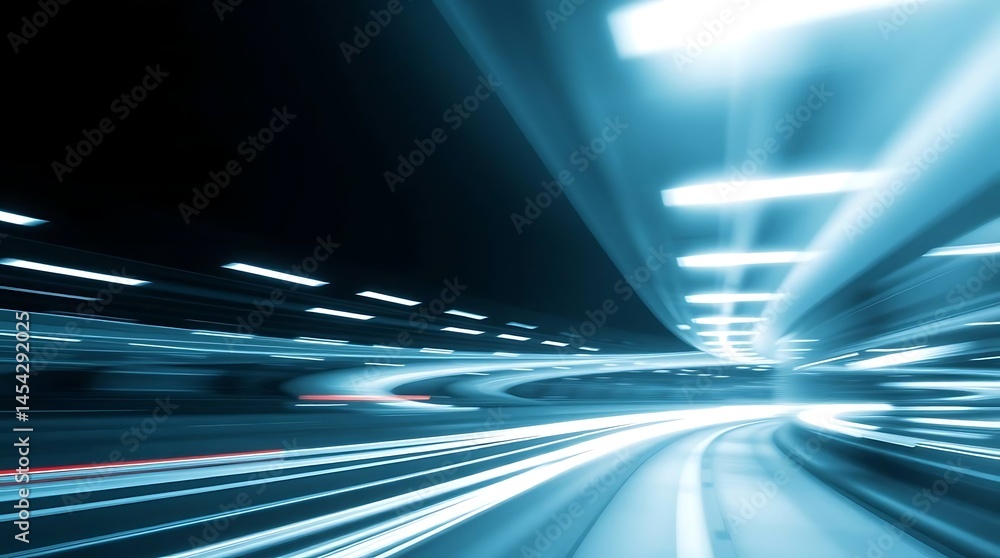 Futuristic Cityscape with Speeding Lights – High-Tech Urban Skyline at Night with Motion Blur Futuristic Cityscape with Speeding Lights – High-Tech Urban Skyline at Night with Motion Blur