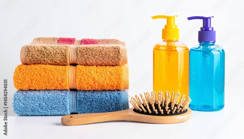 towels and soap and brush, vibrant colorful matching color towels and soap and brush, vibrant colorful matching color