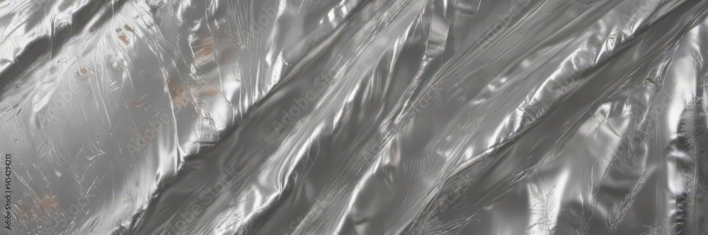 Obraz premium Wrinkled silver foil, shimmering highlights, luxurious metallic texture, shiny, metal, image