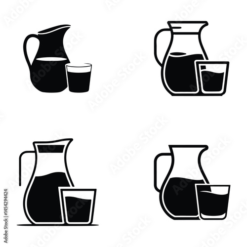 A silhouette of jug and glass icon vector on a white background