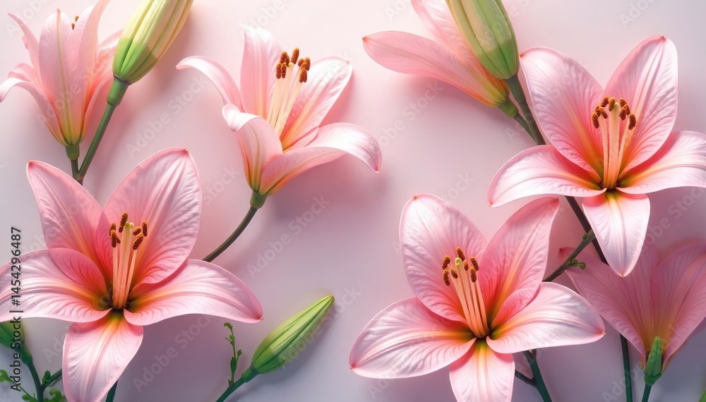Delicate, overlapping lilies in pastel shades, forming a seamless design , overlapping, summer, subtle Delicate, overlapping lilies in pastel shades, forming a seamless design , overlapping, summer, subtle