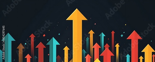 Multicolored upward arrows on dark background