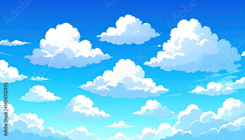 明るく爽やかな雰囲気の夏の青空に白い雲が浮かぶイメージWeb背景