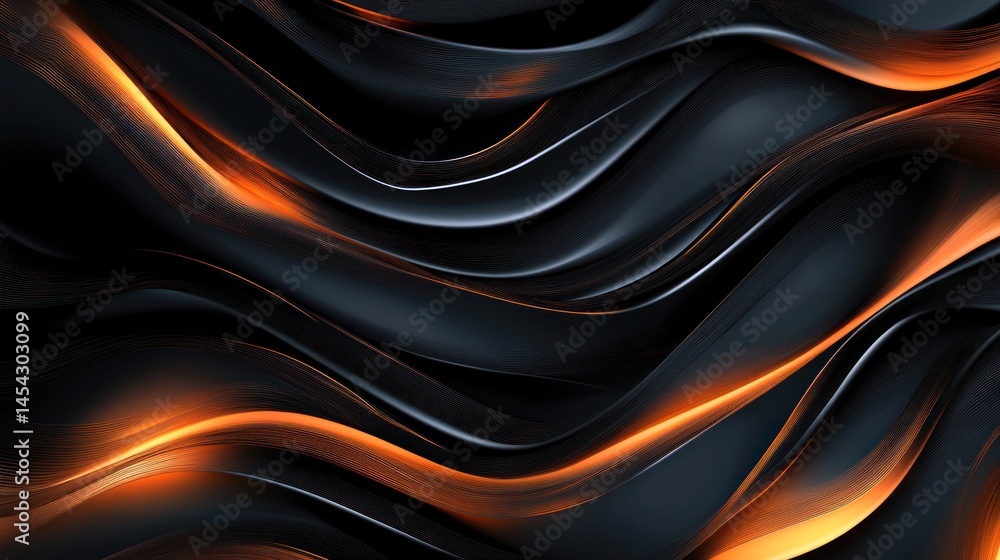 Abstract dark orange and black wavy flowing liquid motion background. Abstract dark orange and black wavy flowing liquid motion background.