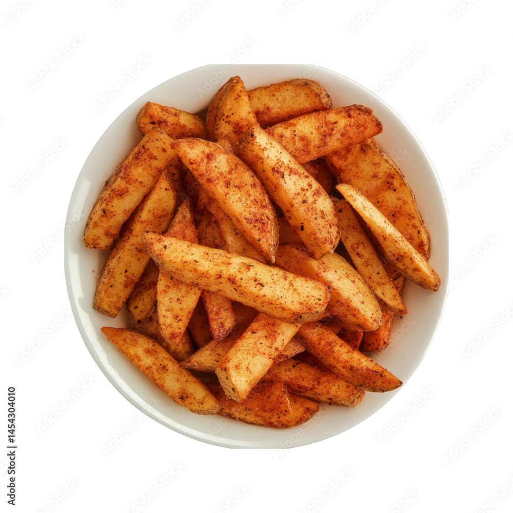 Spicy Potato Wedges in a Bowl - Overhead Shot Spicy Potato Wedges in a Bowl - Overhead Shot