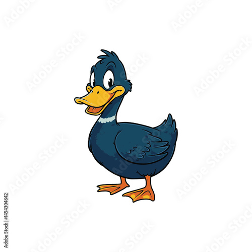 Cute Cartoon Duck with Yellow Beak – Vector Illustration