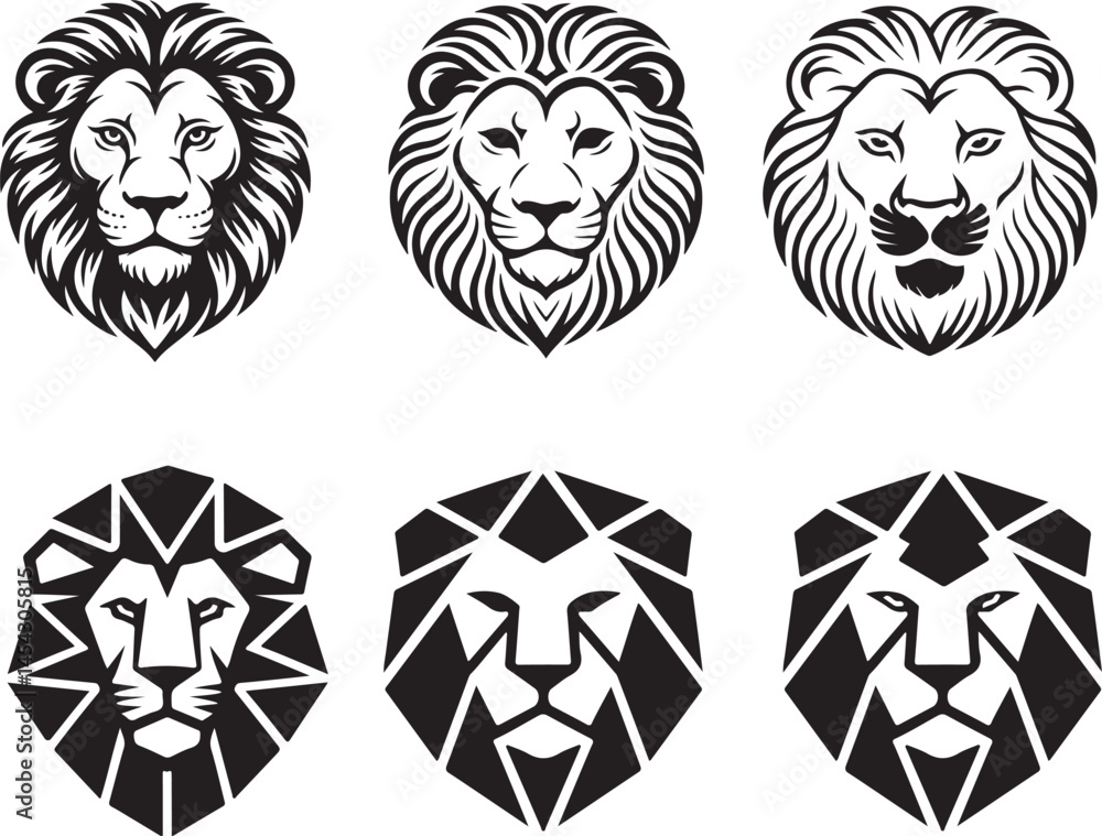 Obraz premium Classic and Geometric Lion Head Vector Set