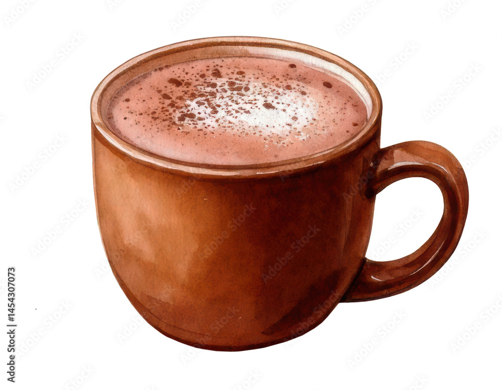 Fototapeta premium Watercolor a brown mug of hot chocolate clip art illustration