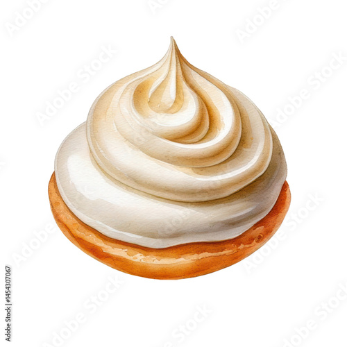 Watercolor fresh homemade biscuit with vanilla cream cake clip art illustration