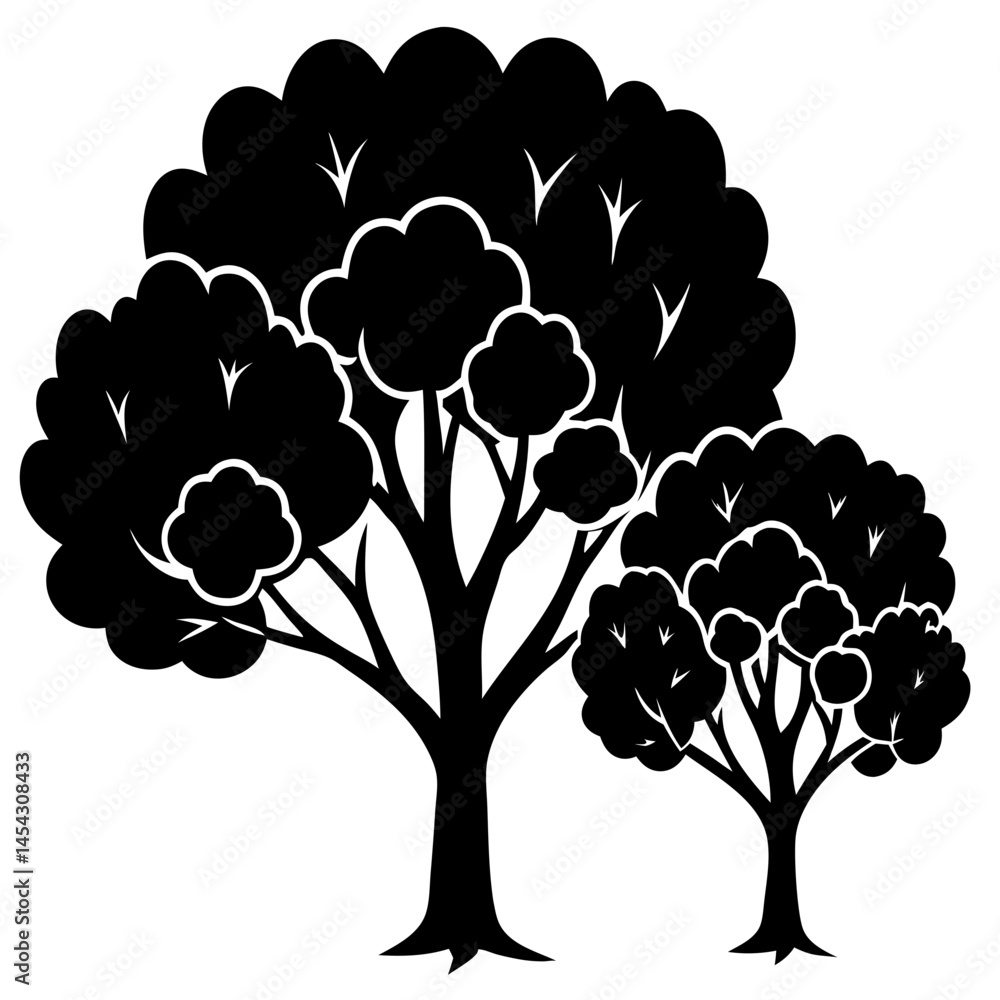 Fototapeta premium Cottonwood Tree Silhouettes Vector Illustration