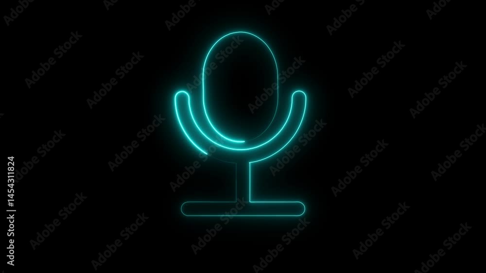 Neon Voice recording podcast mic microphone button icon animation. neon line microphone icon Neon Voice recording podcast mic microphone button icon animation. neon line microphone icon