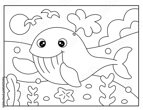 Blue whale coloring page for kids