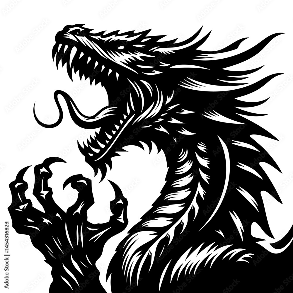 Obraz premium Magnificent Black Dragon: A Fantasy Creature Illustration