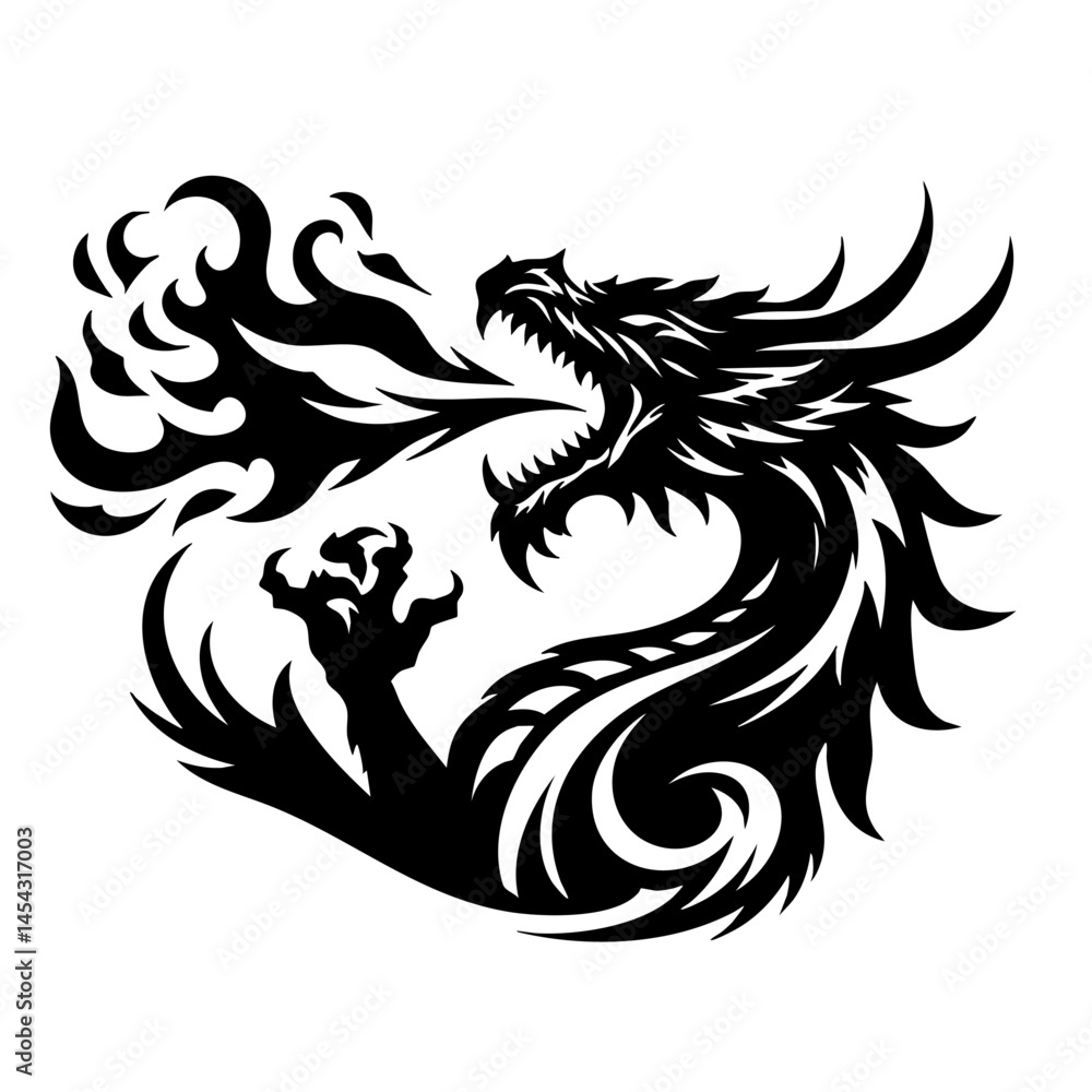 Majestic Fire-Breathing Dragon: Mythical Creature Vector Art Majestic Fire-Breathing Dragon: Mythical Creature Vector Art