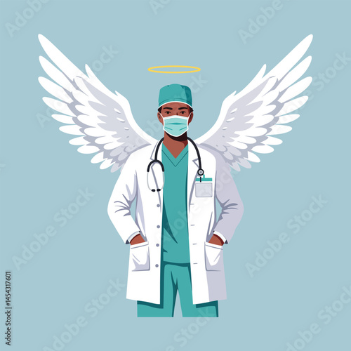 "Angel Doctor Illustration with Wings and Halo - Healthcare Professional Concept"
