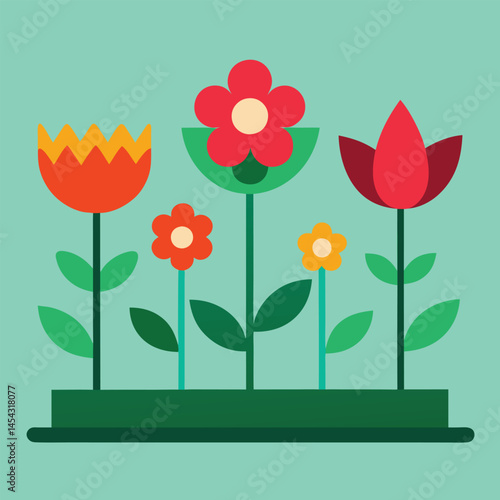 Flower bed with 4 types of flowers. 