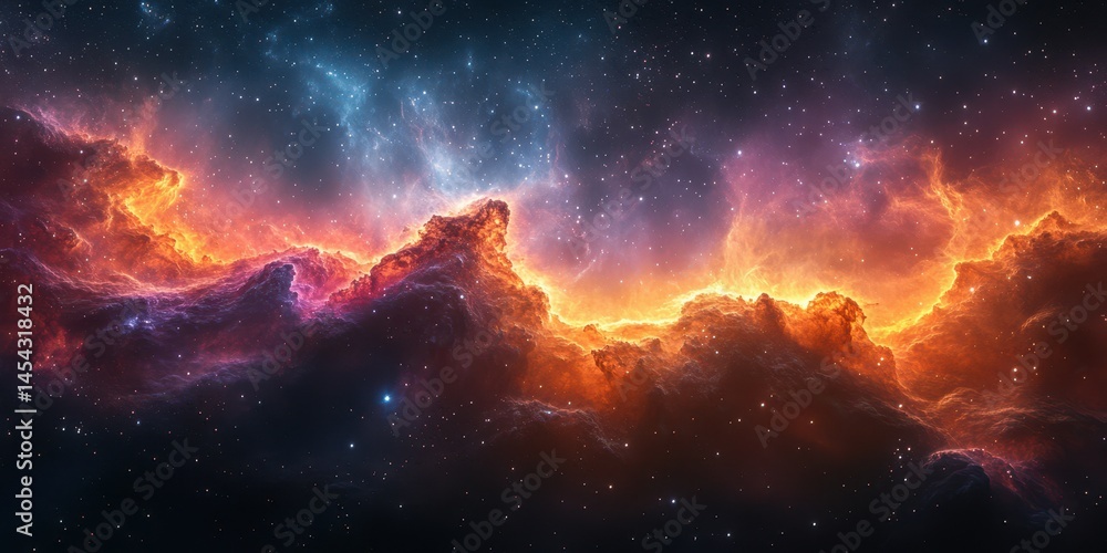 Fototapeta premium Cosmic clouds illuminated by vibrant colors in a distant galaxy during the mesmerizing night sky