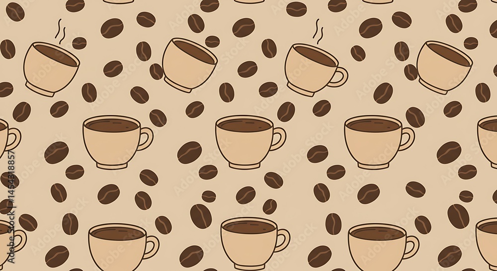 Coffee Cup and Bean Seamless Pattern Beige Background Coffee Cup and Bean Seamless Pattern Beige Background