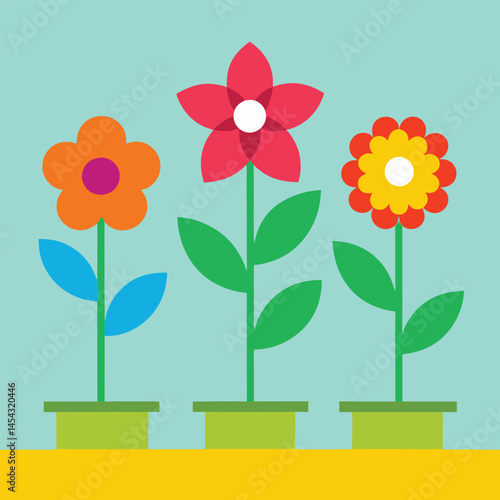 Flower bed with 4 types of flowers. 