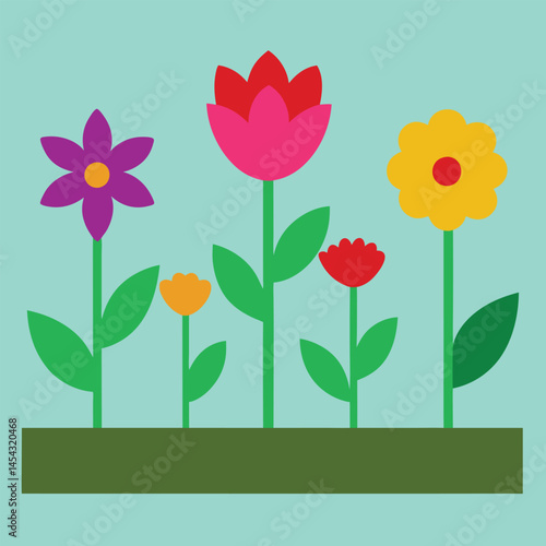 Flower bed with 4 types of flowers. 