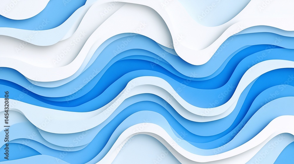 Fototapeta premium Abstract Blue and White Wavy Layers Background with a Modern Feel