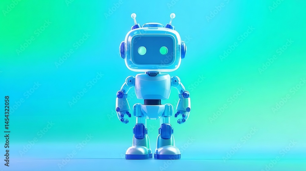青色と白のロボットキャラクターのイラスト背景がグラデーションで表現された未来的なイメージ 青色と白のロボットキャラクターのイラスト背景がグラデーションで表現された未来的なイメージ