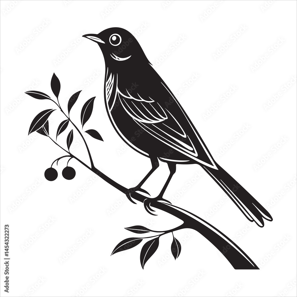 Obraz premium american robin silhouette black vector