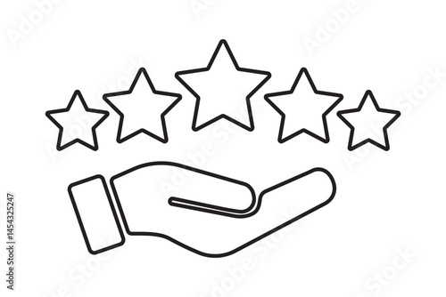 Five Star Rating with thumbs up icon. Rating stars badges customer positive feedback for quality service. Rate us speech bubble User Satisfaction Rating. Product Positive review of customer Survey. 