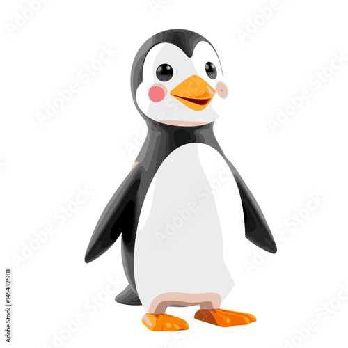 Cute cartoon penguin character with a friendly expression on white background