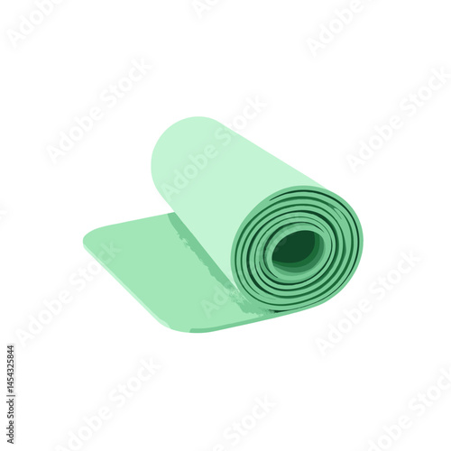 Rolled green yoga mat displayed against a white background for fitness and exercise