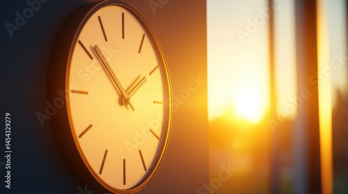 Wallpaper Mural A close-up of a wall clock showing the time against a sunset backdrop, creating a serene atmosphere Torontodigital.ca