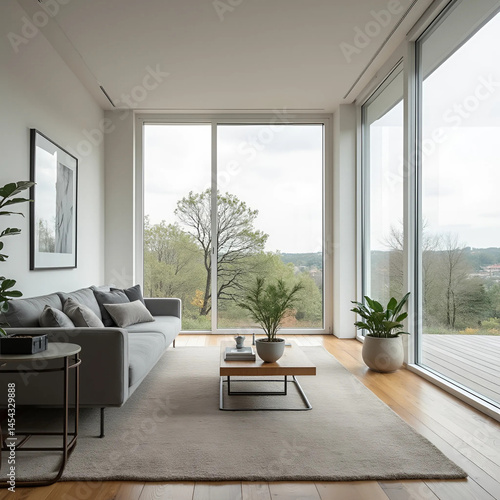Modern Apartment with Panoramic Windows and Minimalist Design, Generate AI