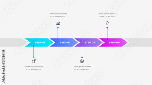 Colorful 4 Step Infographic Timeline Diagram for Business Process Visualization